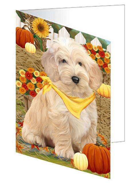Fall Autumn Greeting Cockapoo Dog with Pumpkins Handmade Artwork Assorted Pets Greeting Cards and Note Cards with Envelopes for All Occasions and Holiday Seasons GCD60980