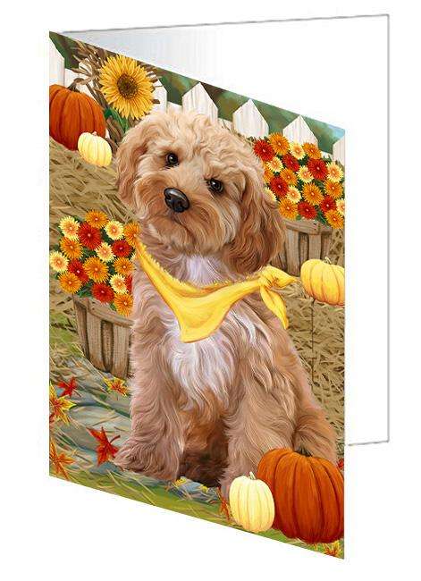 Fall Autumn Greeting Cockapoo Dog with Pumpkins Handmade Artwork Assorted Pets Greeting Cards and Note Cards with Envelopes for All Occasions and Holiday Seasons GCD60983