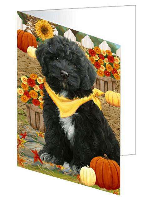 Fall Autumn Greeting Cockapoo Dog with Pumpkins Handmade Artwork Assorted Pets Greeting Cards and Note Cards with Envelopes for All Occasions and Holiday Seasons GCD60986