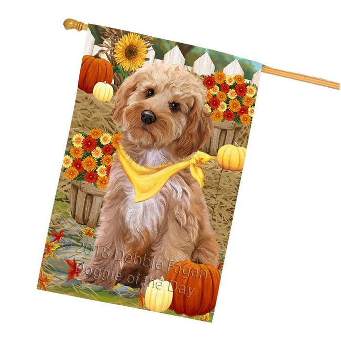 Fall Autumn Greeting Cockapoo Dog with Pumpkins House Flag FLG52399