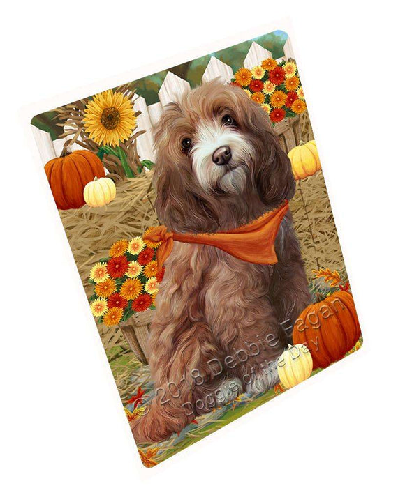 Fall Autumn Greeting Cockapoo Dog with Pumpkins Large Refrigerator / Dishwasher Magnet RMAG74082