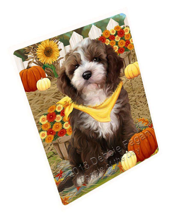 Fall Autumn Greeting Cockapoo Dog with Pumpkins Large Refrigerator / Dishwasher Magnet RMAG74106