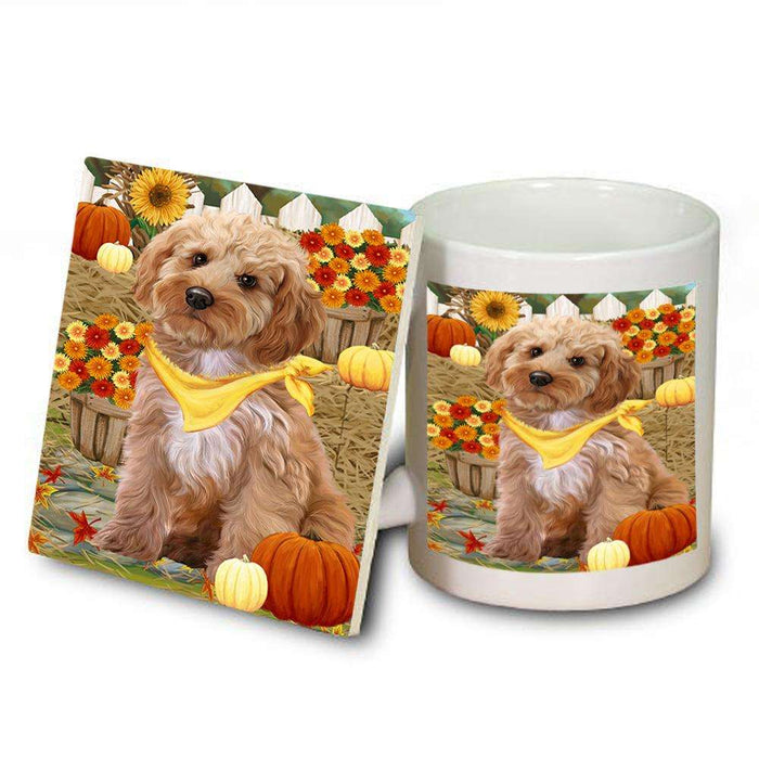 Fall Autumn Greeting Cockapoo Dog with Pumpkins Mug and Coaster Set MUC52310