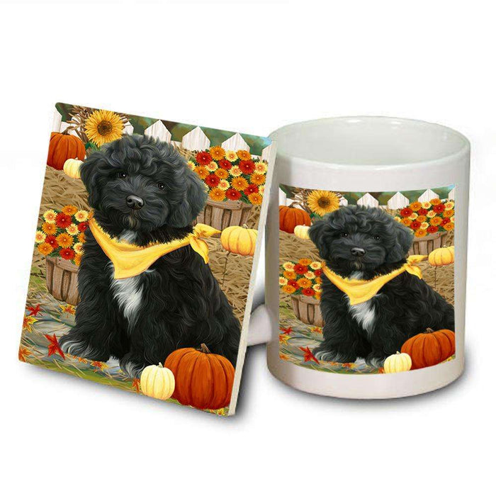 Fall Autumn Greeting Cockapoo Dog with Pumpkins Mug and Coaster Set MUC52311