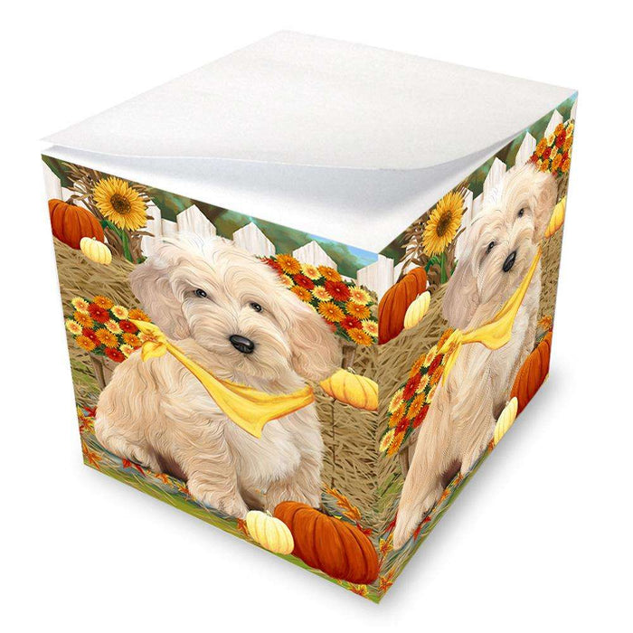 Fall Autumn Greeting Cockapoo Dog with Pumpkins Note Cube NOC52317