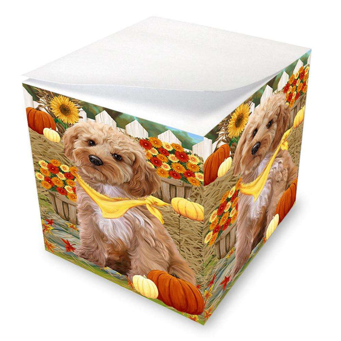 Fall Autumn Greeting Cockapoo Dog with Pumpkins Note Cube NOC52318