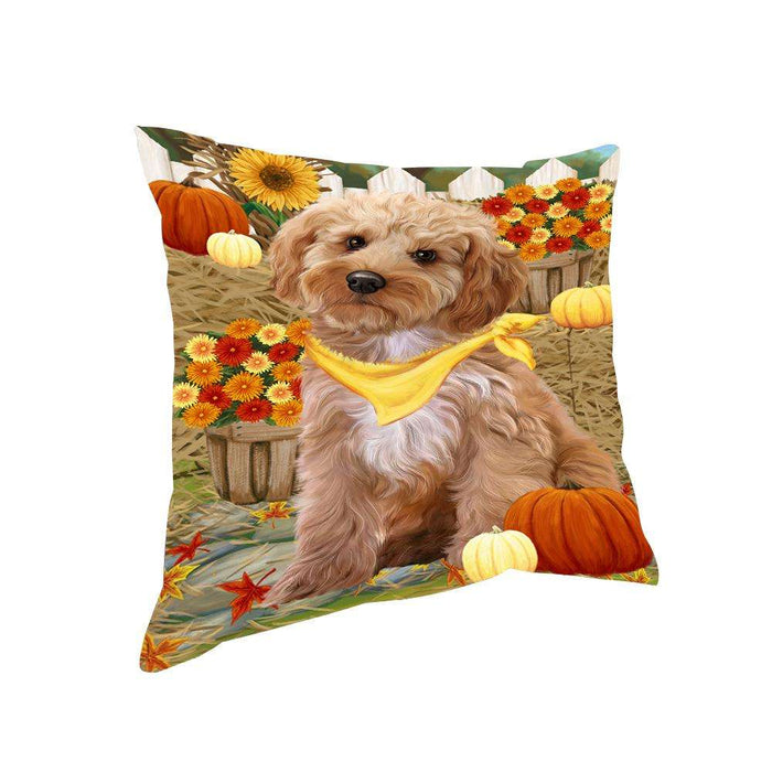 Fall Autumn Greeting Cockapoo Dog with Pumpkins Pillow PIL65428