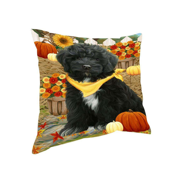 Fall Autumn Greeting Cockapoo Dog with Pumpkins Pillow PIL65432
