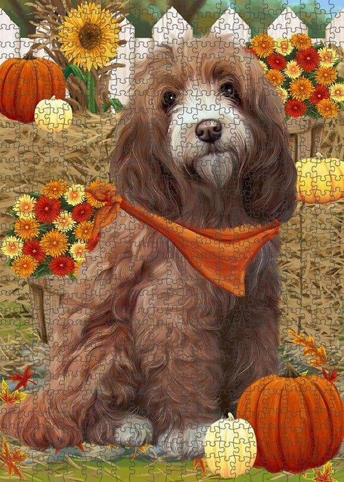 Fall Autumn Greeting Cockapoo Dog with Pumpkins Puzzle with Photo Tin PUZL60879
