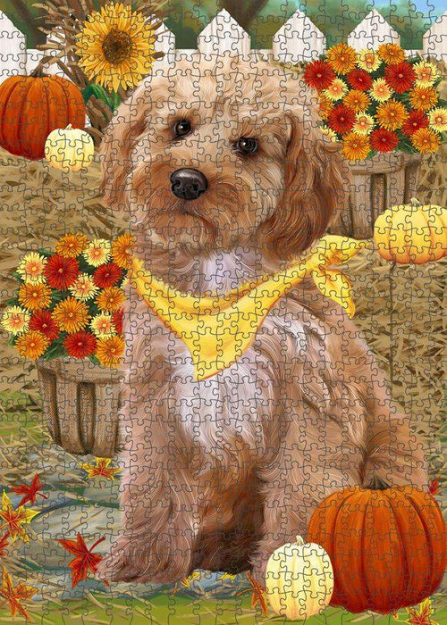 Fall Autumn Greeting Cockapoo Dog with Pumpkins Puzzle with Photo Tin PUZL60885