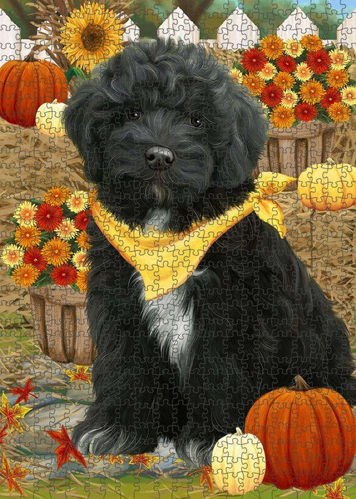 Fall Autumn Greeting Cockapoo Dog with Pumpkins Puzzle with Photo Tin PUZL60888