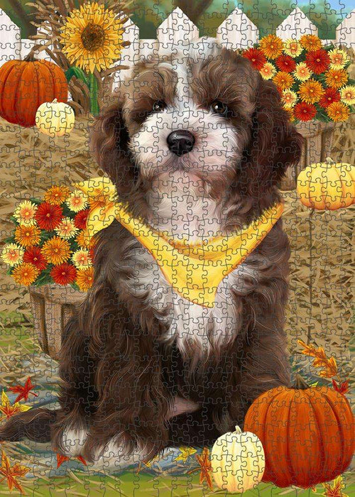 Fall Autumn Greeting Cockapoo Dog with Pumpkins Puzzle with Photo Tin PUZL60891