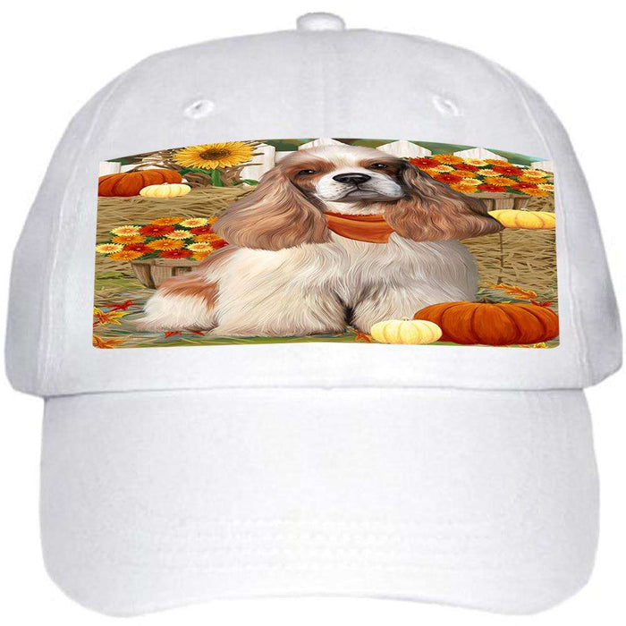 Fall Autumn Greeting Cocker Spaniel Dog with Pumpkins Ball Hat Cap HAT60696