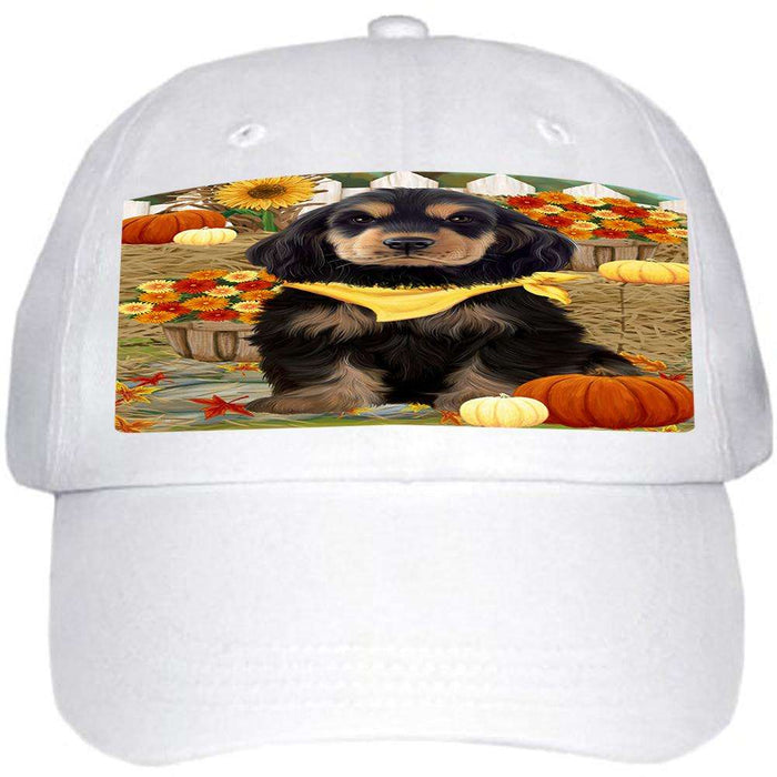 Fall Autumn Greeting Cocker Spaniel Dog with Pumpkins Ball Hat Cap HAT60699