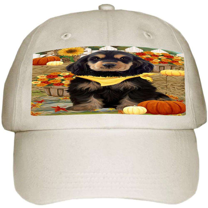 Fall Autumn Greeting Cocker Spaniel Dog with Pumpkins Ball Hat Cap HAT60699