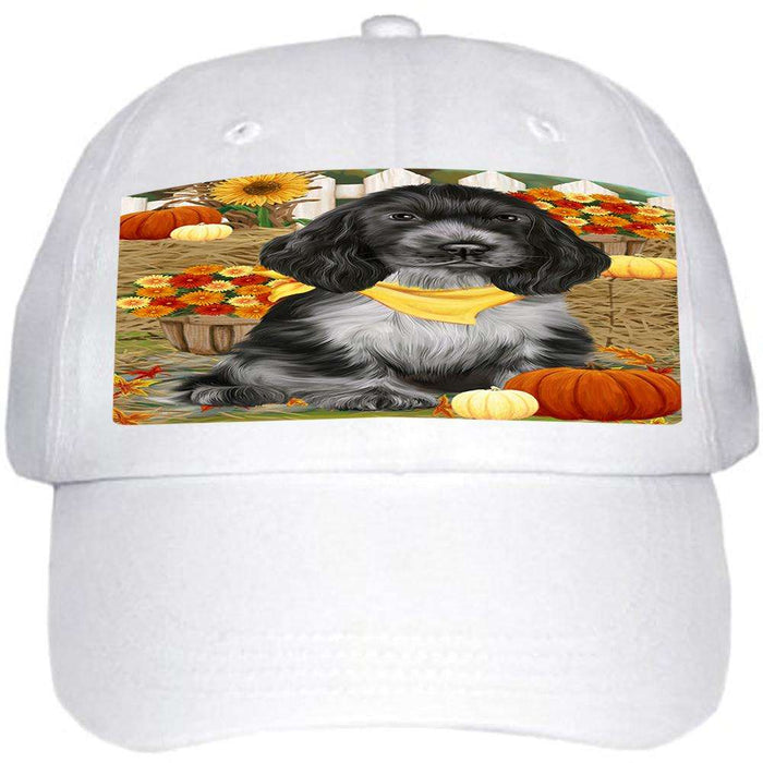 Fall Autumn Greeting Cocker Spaniel Dog with Pumpkins Ball Hat Cap HAT60702