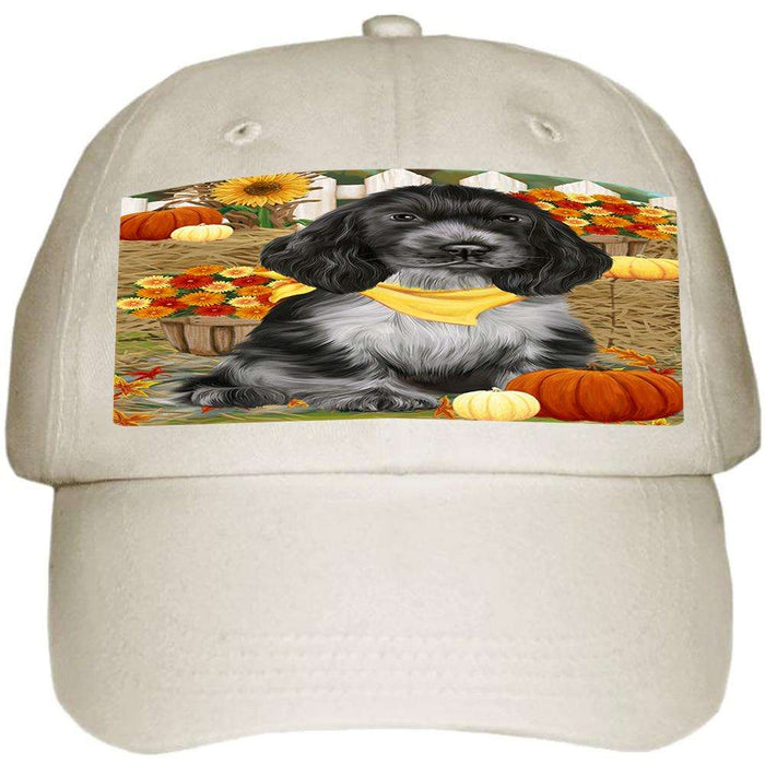 Fall Autumn Greeting Cocker Spaniel Dog with Pumpkins Ball Hat Cap HAT60702