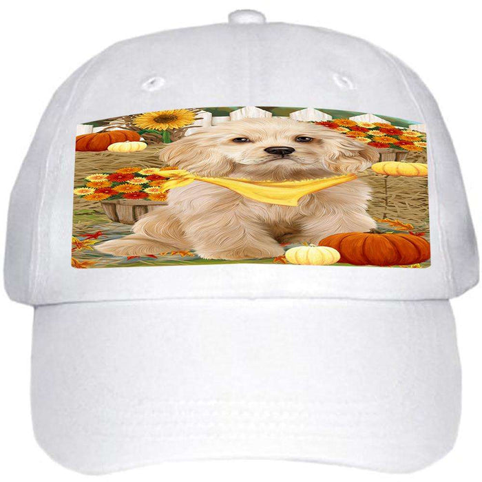 Fall Autumn Greeting Cocker Spaniel Dog with Pumpkins Ball Hat Cap HAT60705