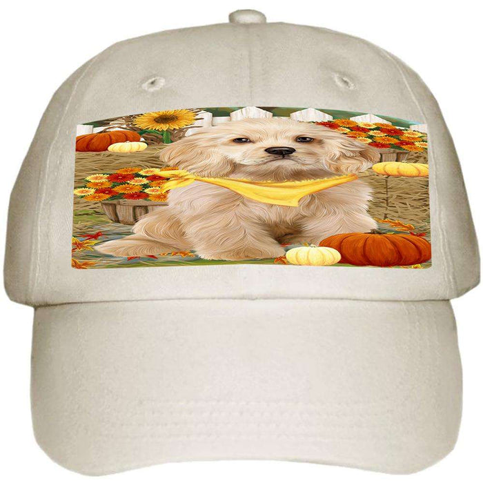 Fall Autumn Greeting Cocker Spaniel Dog with Pumpkins Ball Hat Cap HAT60705