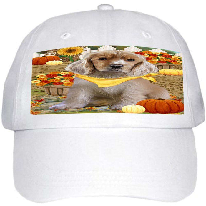 Fall Autumn Greeting Cocker Spaniel Dog with Pumpkins Ball Hat Cap HAT60708