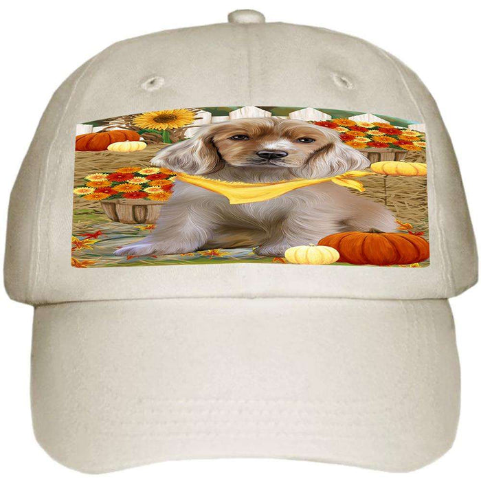 Fall Autumn Greeting Cocker Spaniel Dog with Pumpkins Ball Hat Cap HAT60708