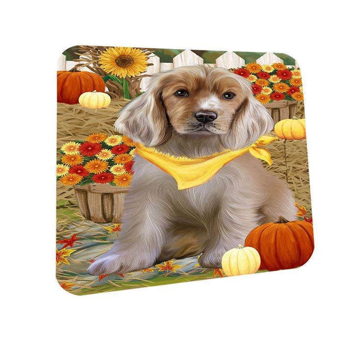 Fall Autumn Greeting Cocker Spaniel Dog with Pumpkins Coasters Set of 4 CST52284