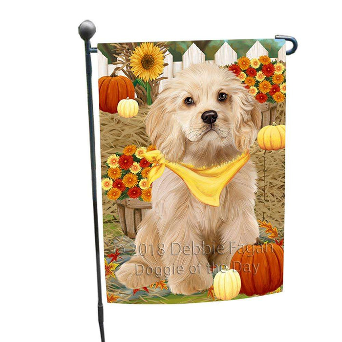 Fall Autumn Greeting Cocker Spaniel Dog with Pumpkins Garden Flag GFLG52269