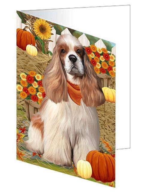 Fall Autumn Greeting Cocker Spaniel Dog with Pumpkins Handmade Artwork Assorted Pets Greeting Cards and Note Cards with Envelopes for All Occasions and Holiday Seasons GCD60992