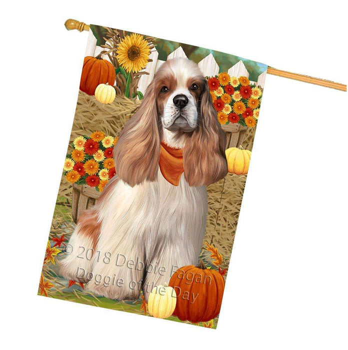 Fall Autumn Greeting Cocker Spaniel Dog with Pumpkins House Flag FLG52402