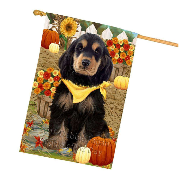 Fall Autumn Greeting Cocker Spaniel Dog with Pumpkins House Flag FLG52403