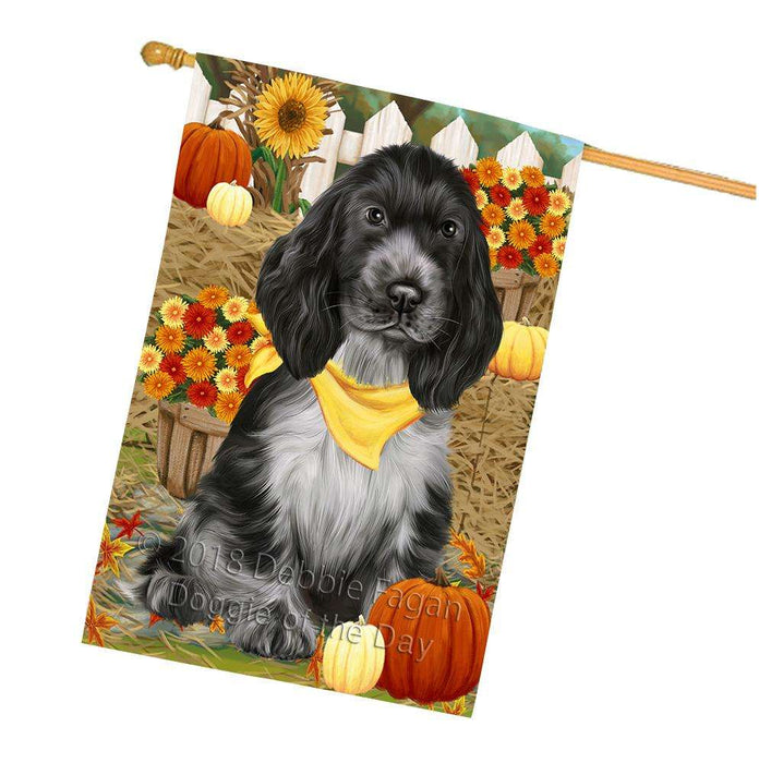 Fall Autumn Greeting Cocker Spaniel Dog with Pumpkins House Flag FLG52404