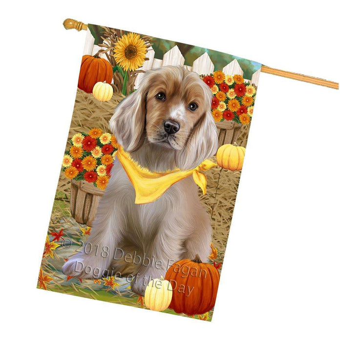 Fall Autumn Greeting Cocker Spaniel Dog with Pumpkins House Flag FLG52406