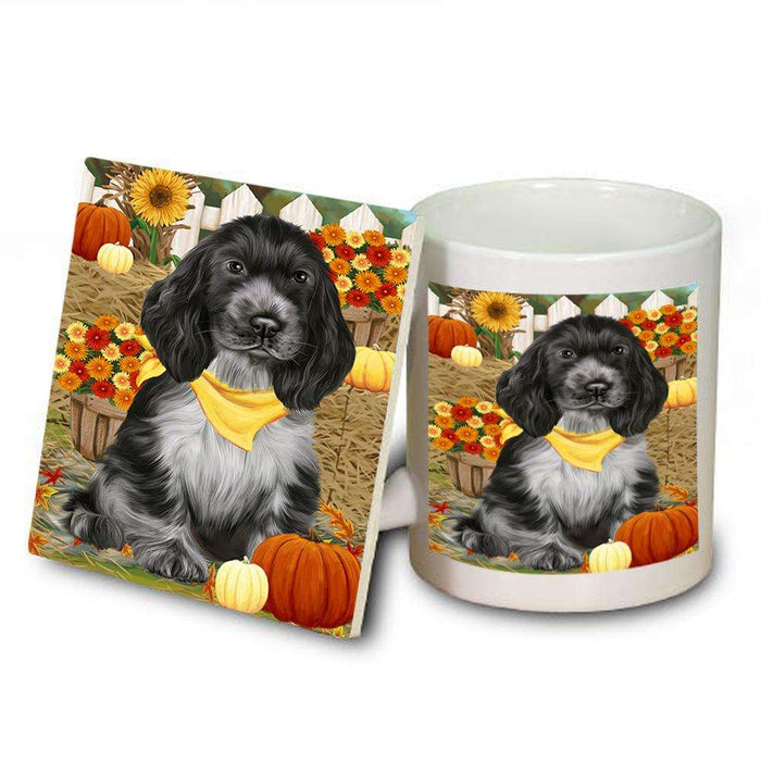 Fall Autumn Greeting Cocker Spaniel Dog with Pumpkins Mug and Coaster Set MUC52315