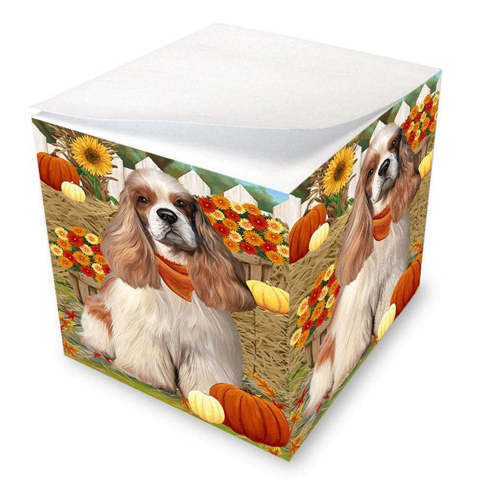 Fall Autumn Greeting Cocker Spaniel Dog with Pumpkins Note Cube NOC52321