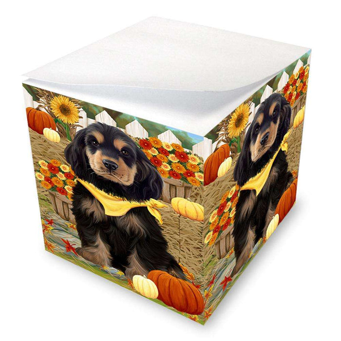 Fall Autumn Greeting Cocker Spaniel Dog with Pumpkins Note Cube NOC52322