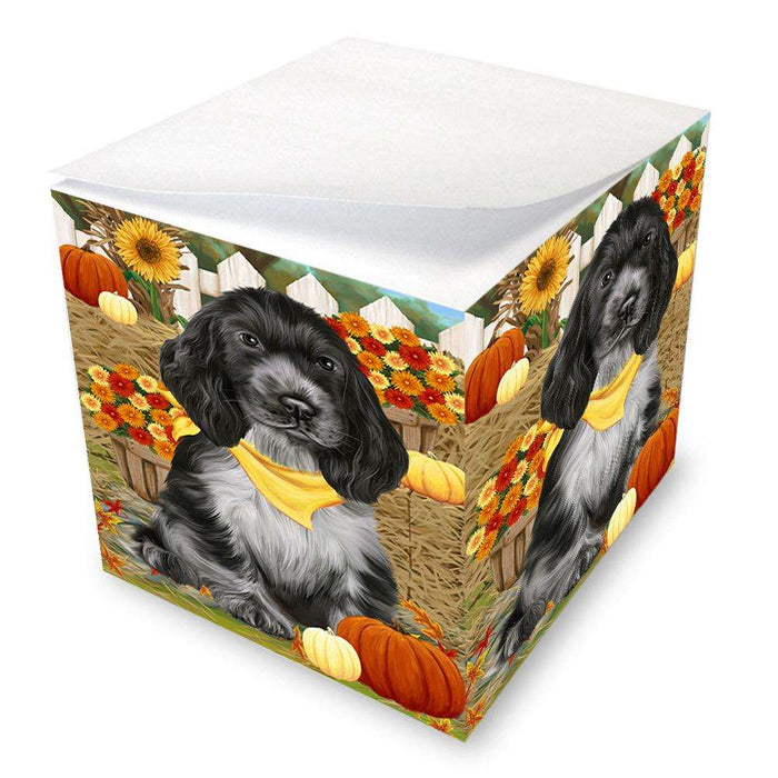 Fall Autumn Greeting Cocker Spaniel Dog with Pumpkins Note Cube NOC52323