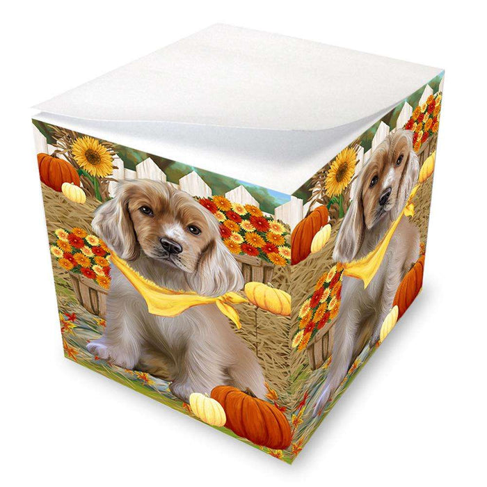 Fall Autumn Greeting Cocker Spaniel Dog with Pumpkins Note Cube NOC52325