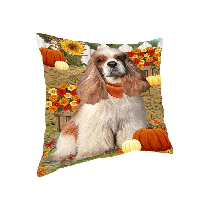 Fall Autumn Greeting Cocker Spaniel Dog with Pumpkins Pillow PIL65440