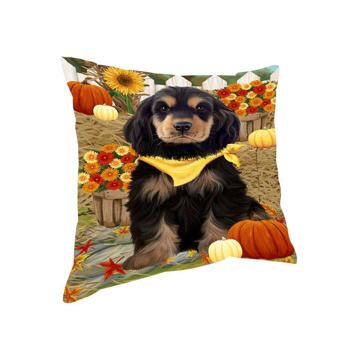 Fall Autumn Greeting Cocker Spaniel Dog with Pumpkins Pillow PIL65444
