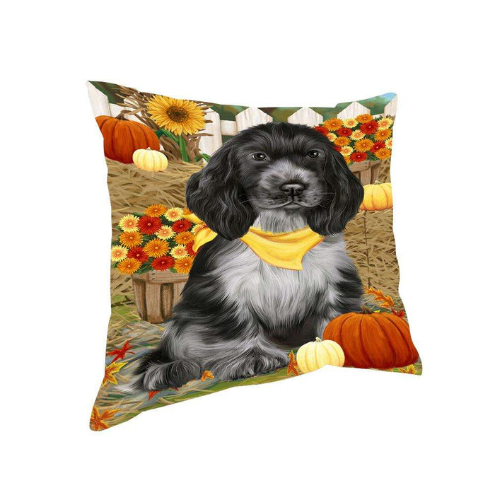 Fall Autumn Greeting Cocker Spaniel Dog with Pumpkins Pillow PIL65448