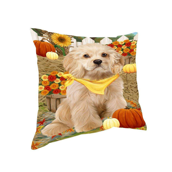 Fall Autumn Greeting Cocker Spaniel Dog with Pumpkins Pillow PIL65452