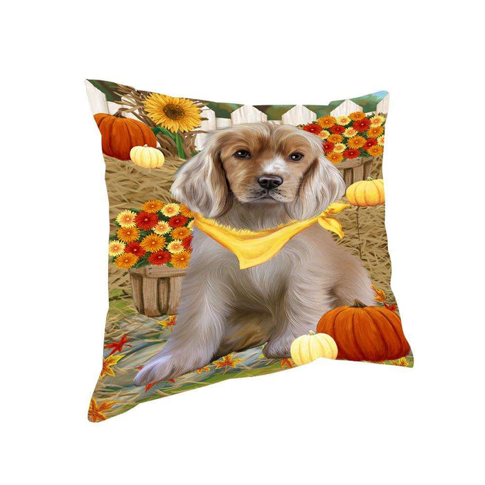 Fall Autumn Greeting Cocker Spaniel Dog with Pumpkins Pillow PIL65456