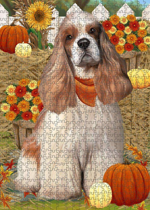 Fall Autumn Greeting Cocker Spaniel Dog with Pumpkins Puzzle with Photo Tin PUZL60894