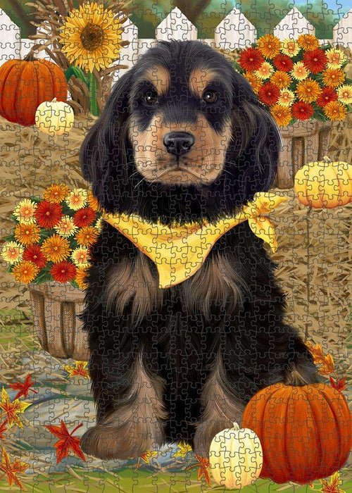 Fall Autumn Greeting Cocker Spaniel Dog with Pumpkins Puzzle with Photo Tin PUZL60897