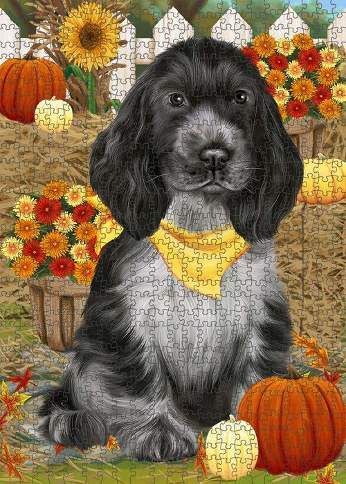 Fall Autumn Greeting Cocker Spaniel Dog with Pumpkins Puzzle with Photo Tin PUZL60900