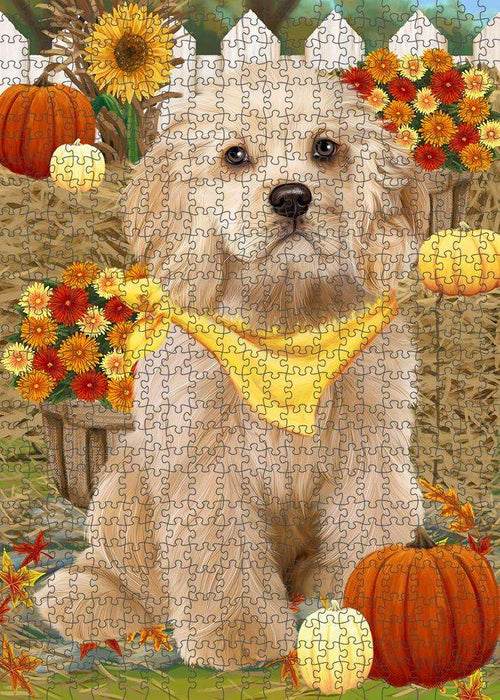 Fall Autumn Greeting Cocker Spaniel Dog with Pumpkins Puzzle with Photo Tin PUZL60903
