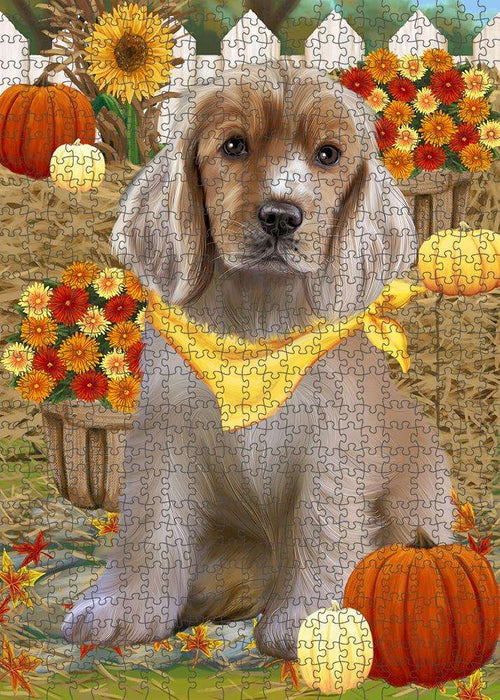 Fall Autumn Greeting Cocker Spaniel Dog with Pumpkins Puzzle with Photo Tin PUZL60906