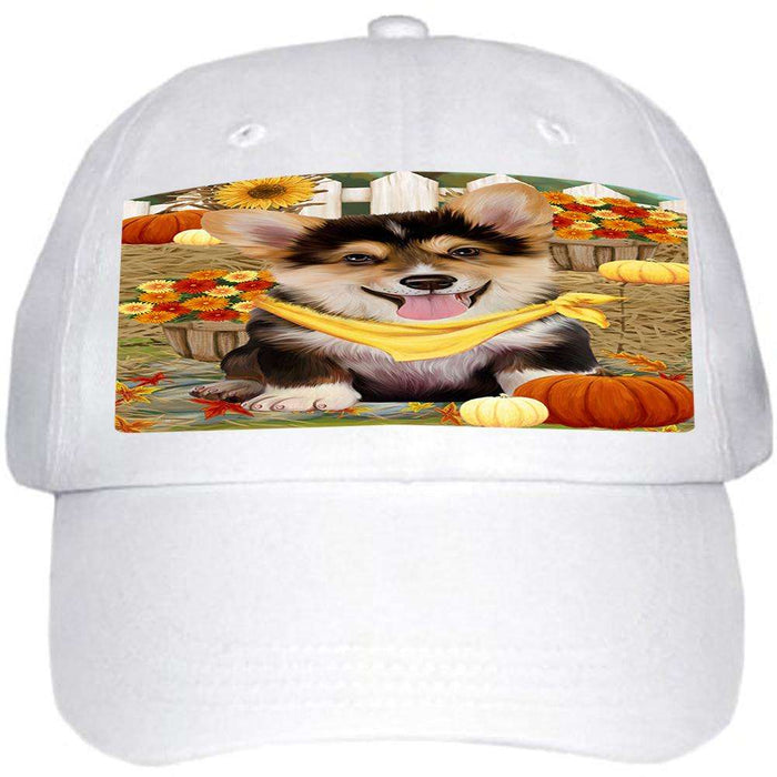 Fall Autumn Greeting Corgi Dog with Pumpkins Ball Hat Cap HAT55947