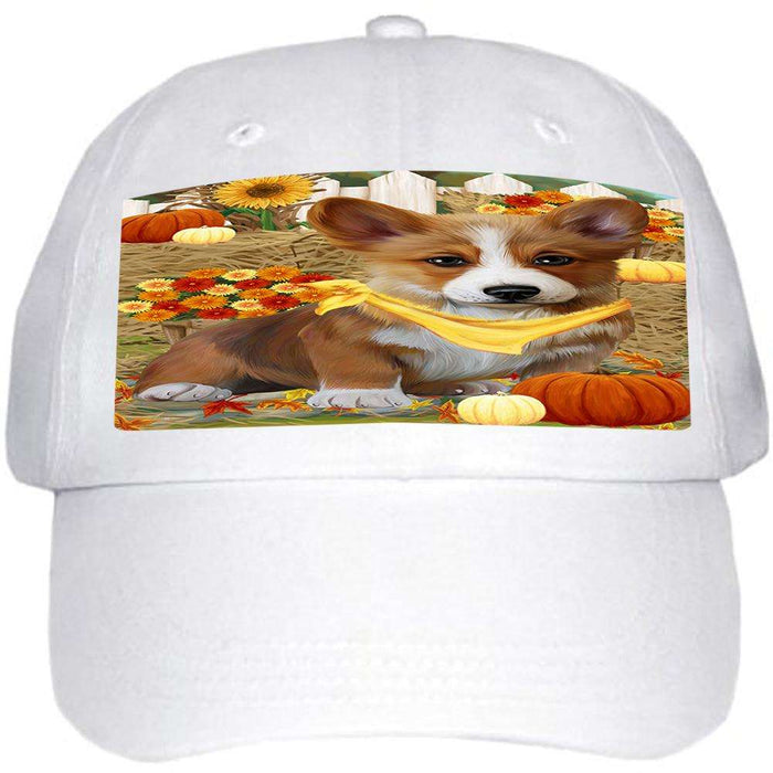 Fall Autumn Greeting Corgi Dog with Pumpkins Ball Hat Cap HAT55950