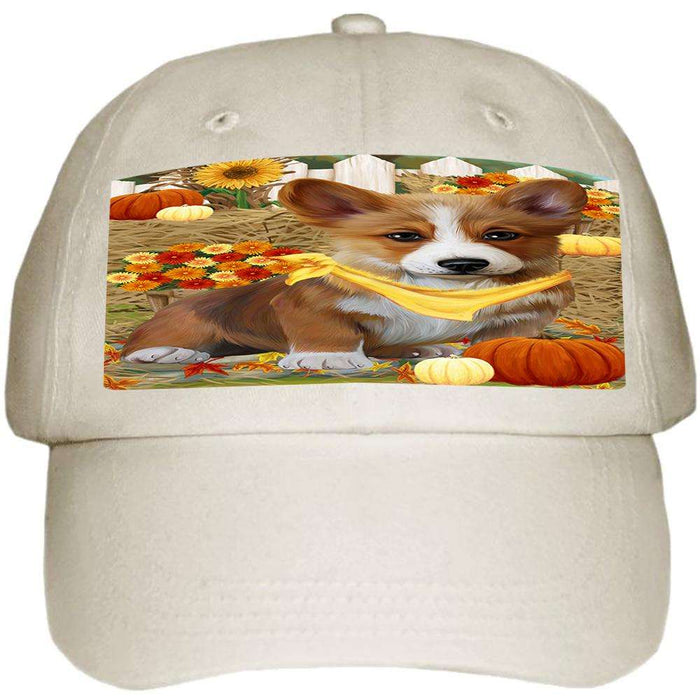 Fall Autumn Greeting Corgi Dog with Pumpkins Ball Hat Cap HAT55950